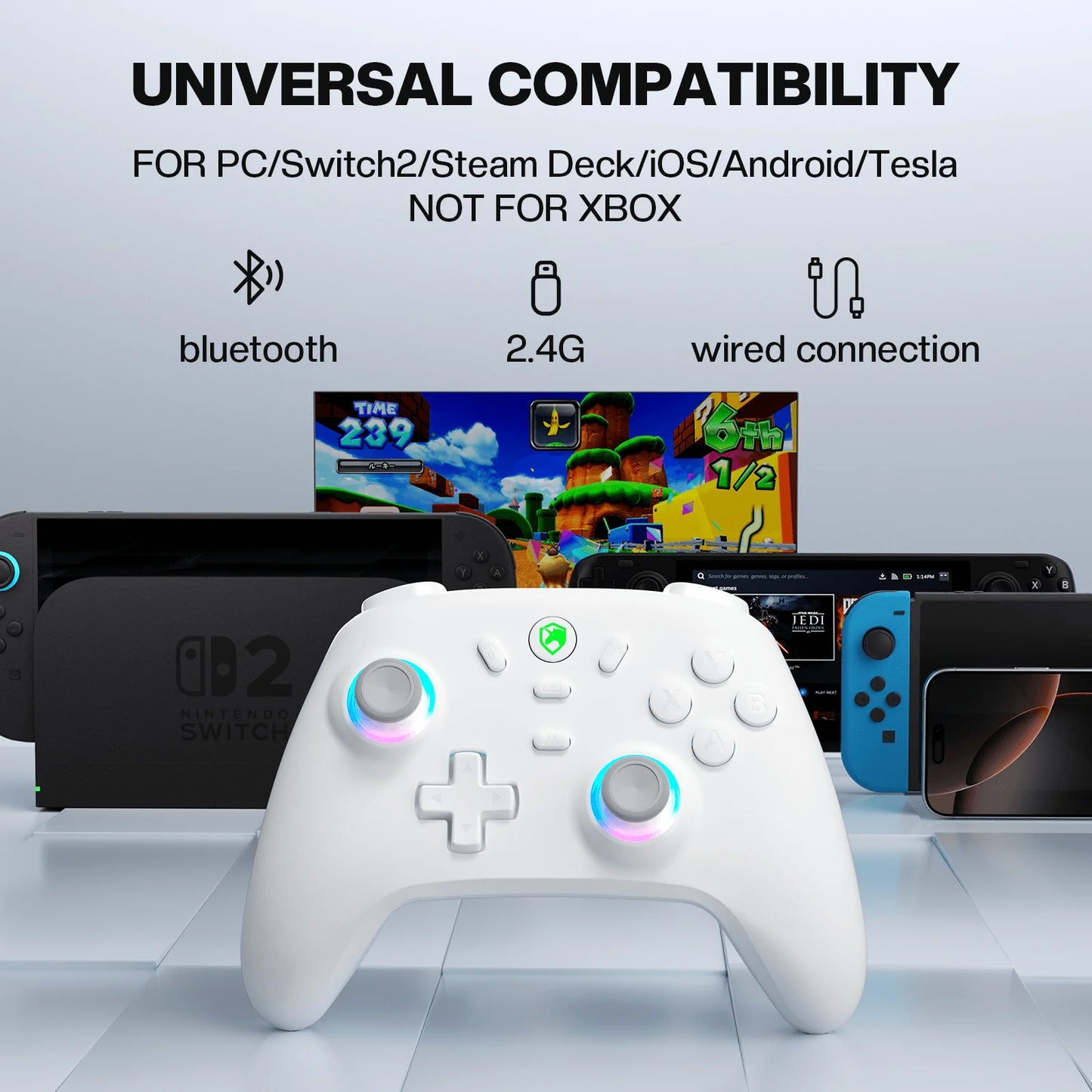 ECHTPower Wireless PC Gaming Controller White Switch Joypad Support Android iOS