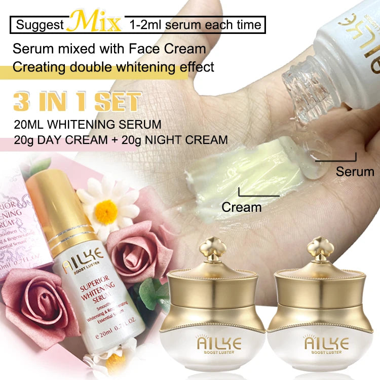 AILKE Women Whitening Face Care Set, Lightening, Reduce Dark Spots, Anti Wrinkles, For All Skin Types, Not Greasy, Easy Absorb