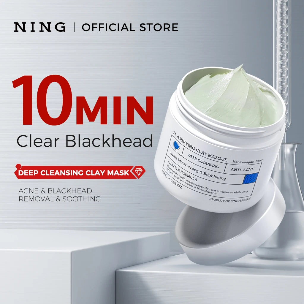 110g × 3 NING Clarifying Clay Mask – Triple-Action Deep Cleanser with Amino Acids, Oil Control & Gentle Pore Care