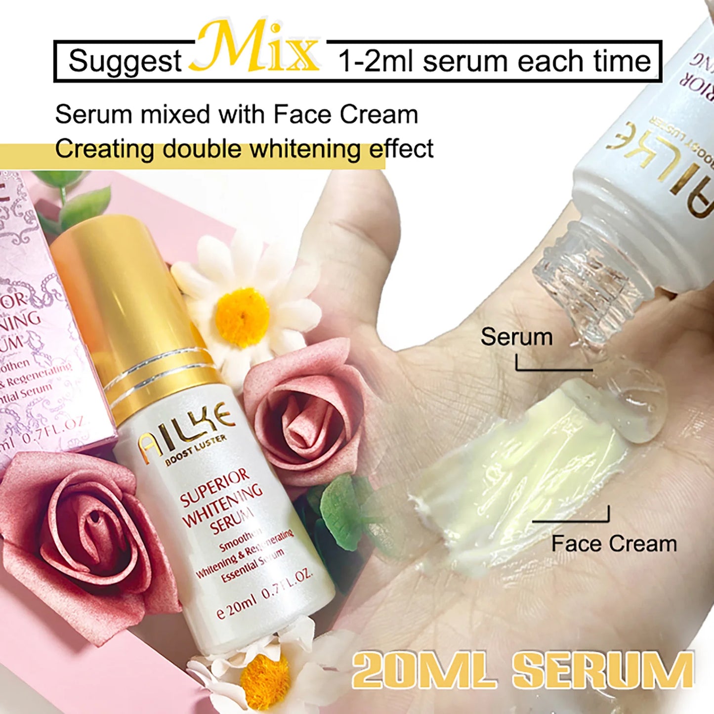 AILKE Whitening Anti-wrinkle Freckle Face Cream With Collagen Hyaluronic Acid Rose Skin Care Women Korean Facial Moisturizer Set