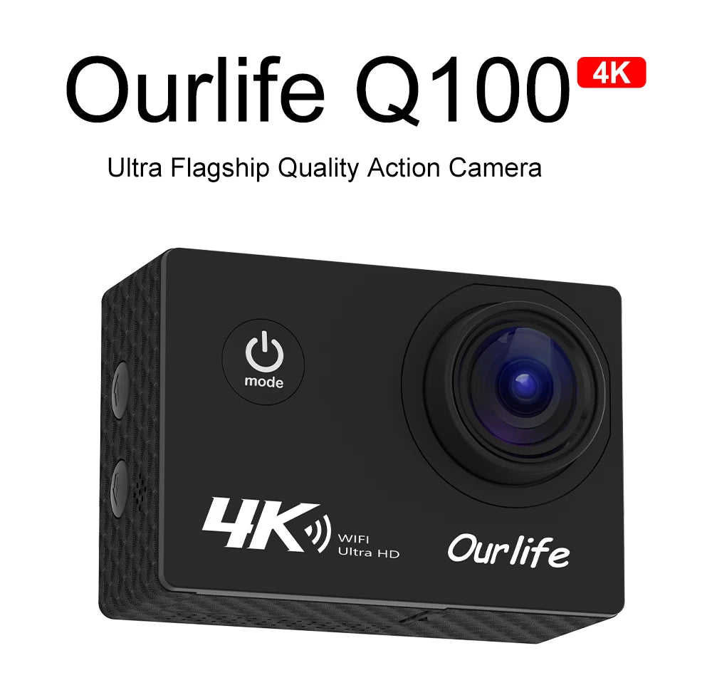 Ourlife 4K Action Camera Ultra HD 16MP WiFi 2.0 inch Screen 170D DVR Webcam Underwater 30M Helmet Video Recording Sport Camera