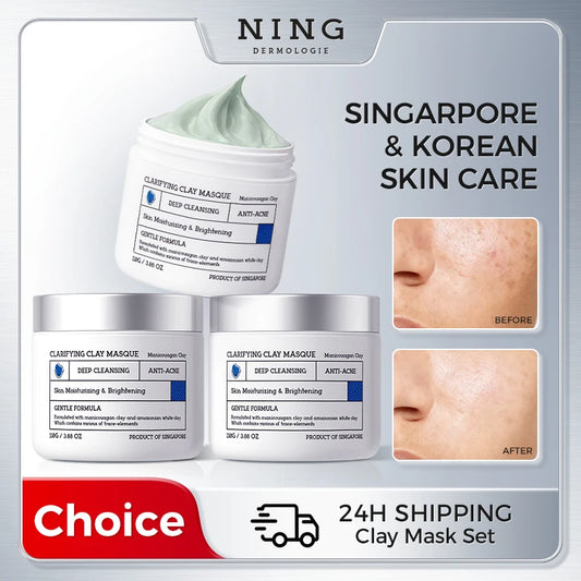 110g × 3 NING Clarifying Clay Mask – Triple-Action Deep Cleanser with Amino Acids, Oil Control & Gentle Pore Care