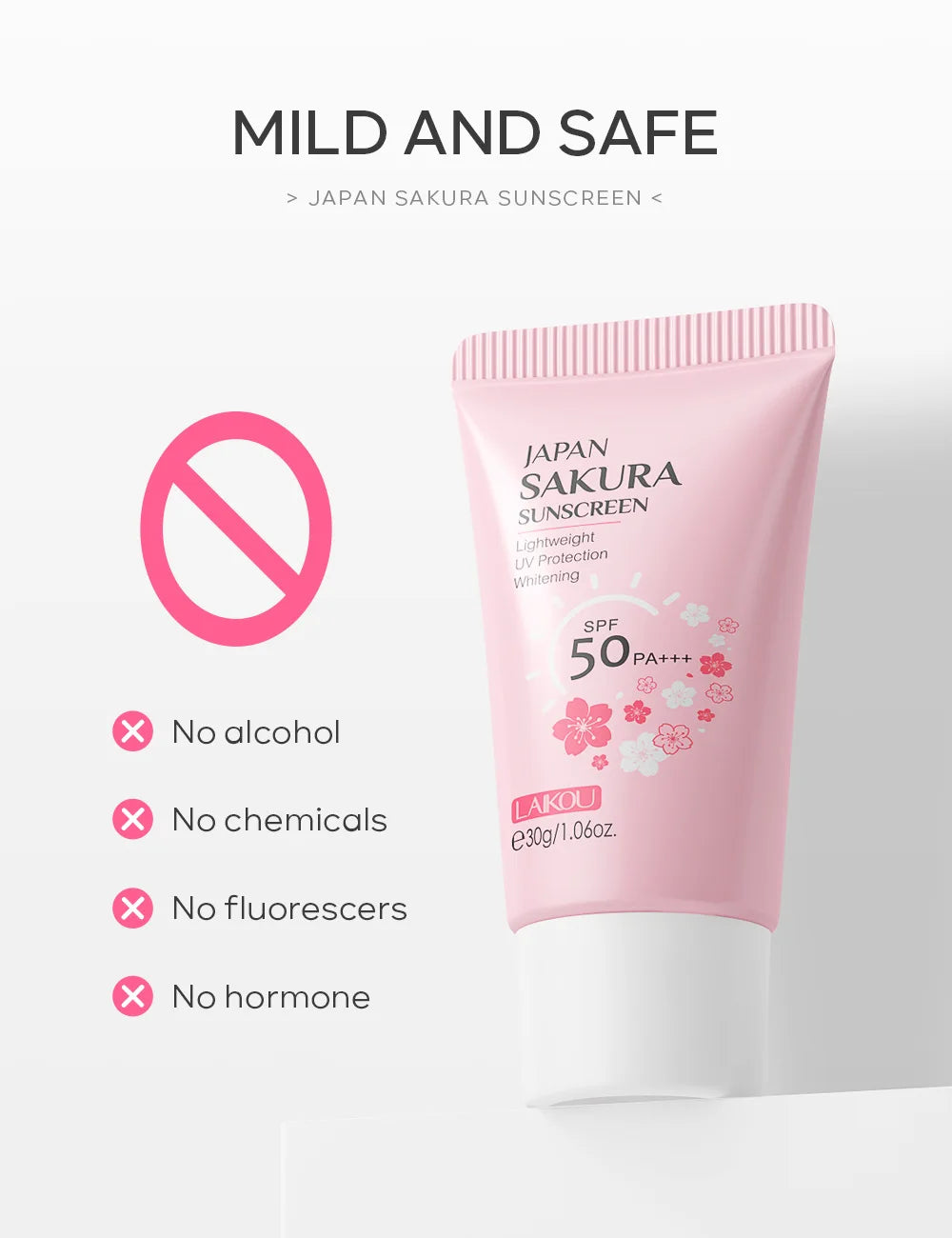 LAIKOU Sakura Sunscreen Cream SPF50+ UV Protection Face Body Refreshing Waterproof Moisturizing Concealer 30g ﻿