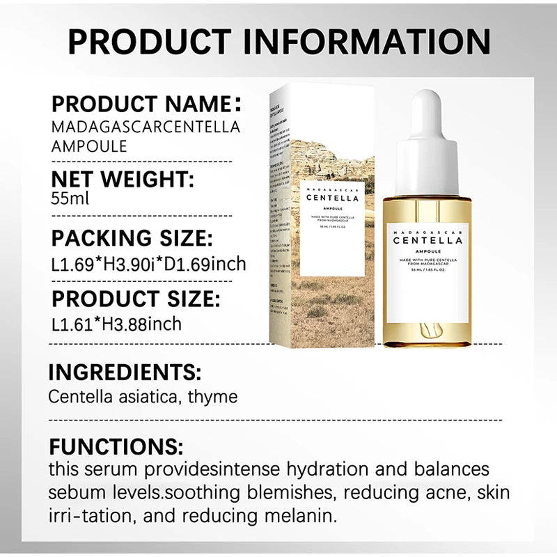 Madagascar Centella Asiatica Ampoule Facial Serum,Facial Moisturizing,Brightening,Tightening and Repair,Reduce Fine Lines/Pores