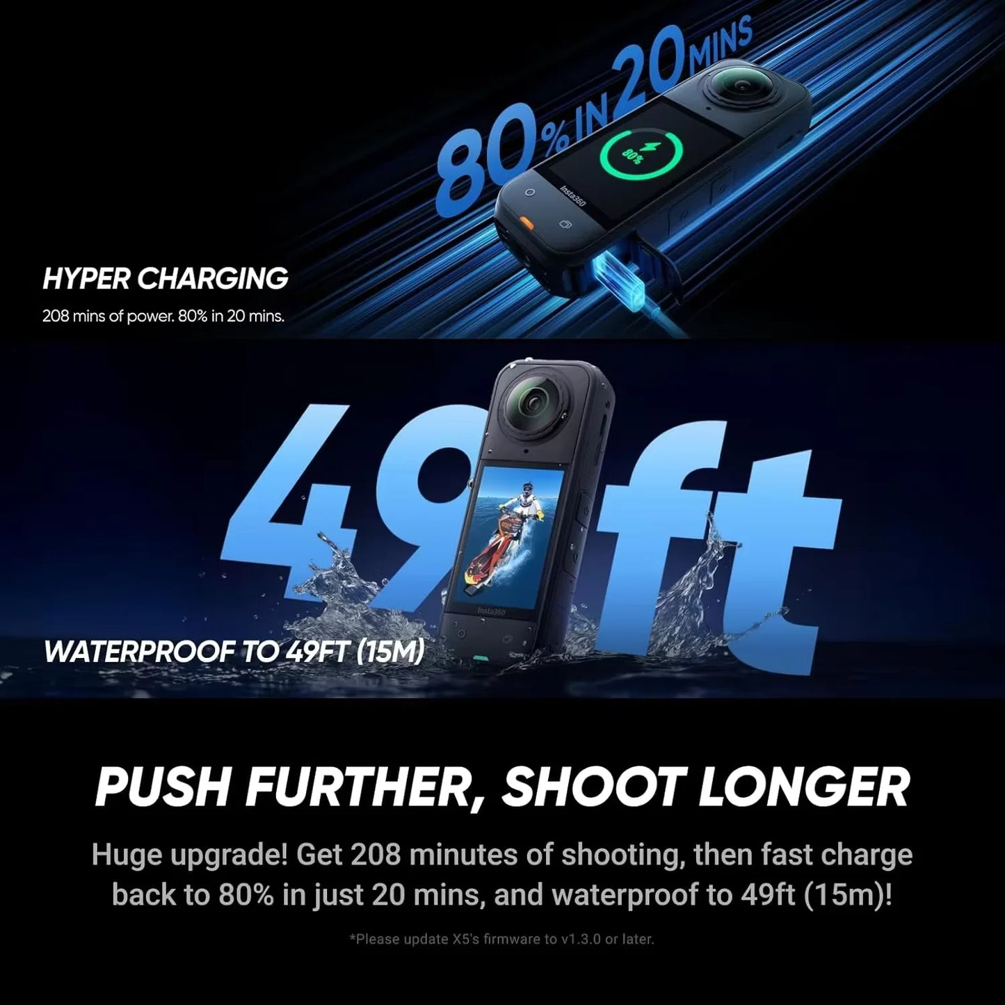 Insta360 X5 8K VR 360° Sports Action Camera | Waterproof to 15m, AI, PureVideo Night Mode