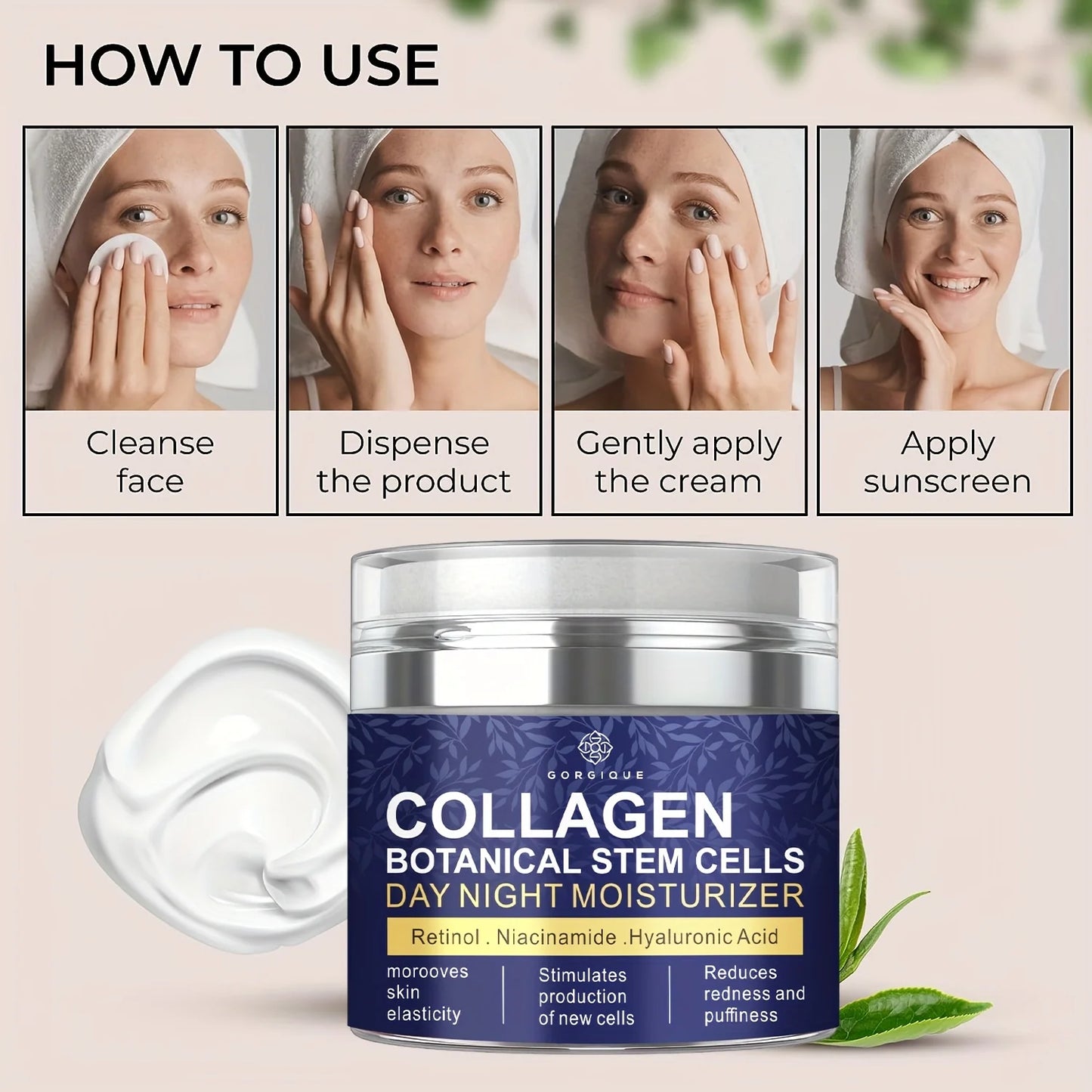 Niacinamide Hyaluronic Acid Collagen Face Cream with Airless Pump Collagen Botanical Stem Cells Cream for Skin with Retinol