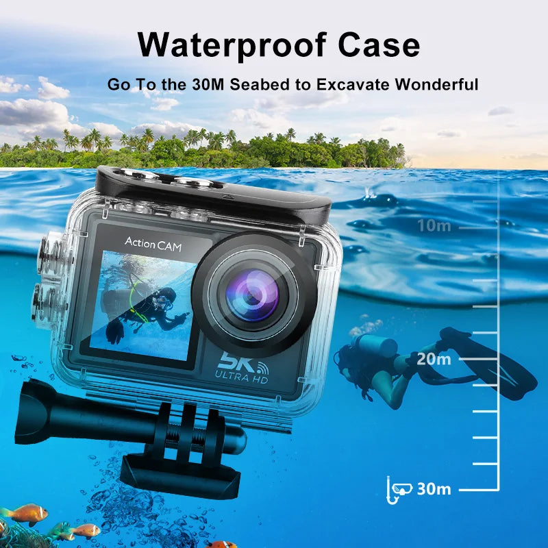 5K Action Camera 4K60FPS 2.0 Inch Touch Screen WiFi 170° Wide Angle 30M Waterproof Bicycle Motorcycles Sports Cameras