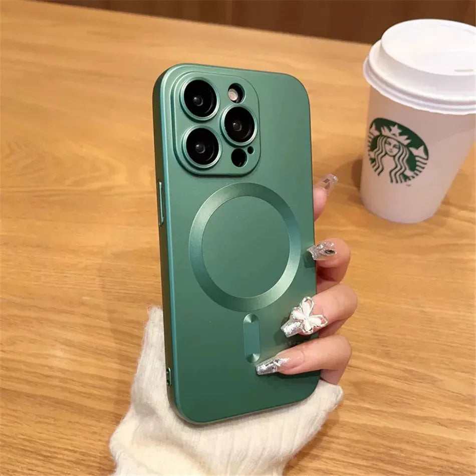 For Magsafe Magnetic Wireless Charge Case for iPhone 17 16 15 14 13 12 11 Pro Max Plus Soft Silicone Glass Lens Protection Cover