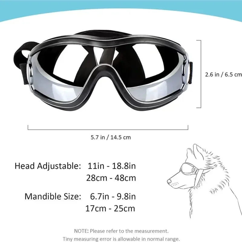 Dog Sunglasses Dog Goggles Adjustable Strap for Travel Skiing and Anti-Fog Snow Goggles Pet Goggles for Medium and Large Dogs