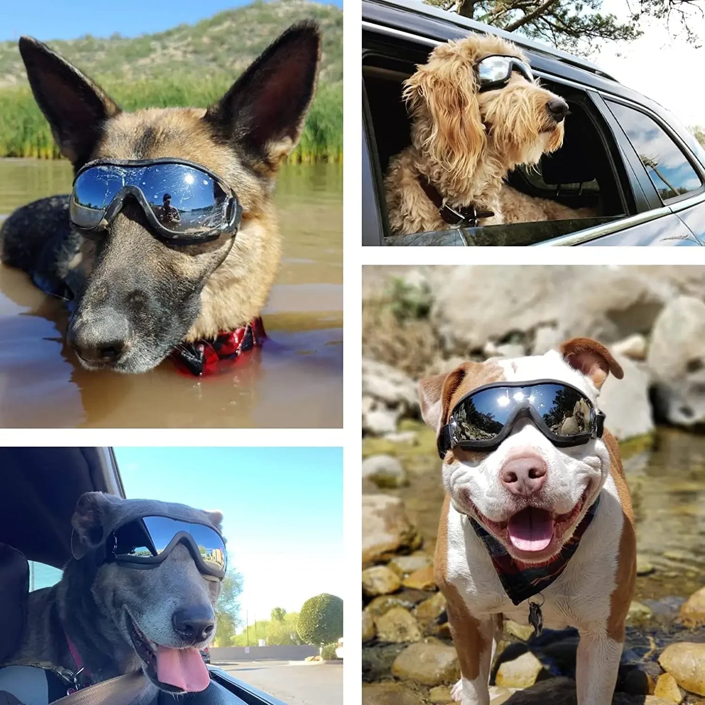 Dog Sunglasses Dog Goggles Adjustable Strap for Travel Skiing and Anti-Fog Snow Goggles Pet Goggles for Medium and Large Dogs