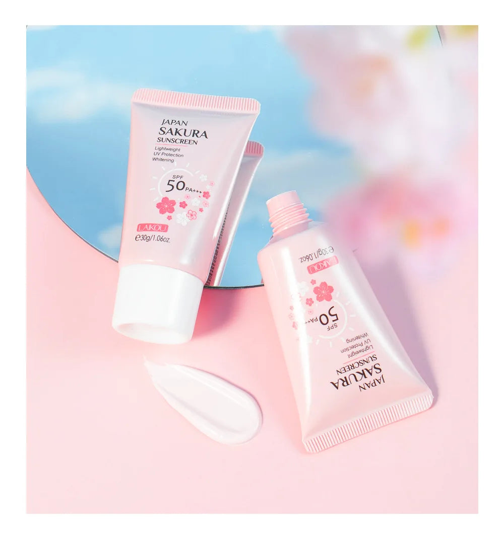 LAIKOU Sakura Sunscreen Cream SPF50+ UV Protection Face Body Refreshing Waterproof Moisturizing Concealer 30g ﻿