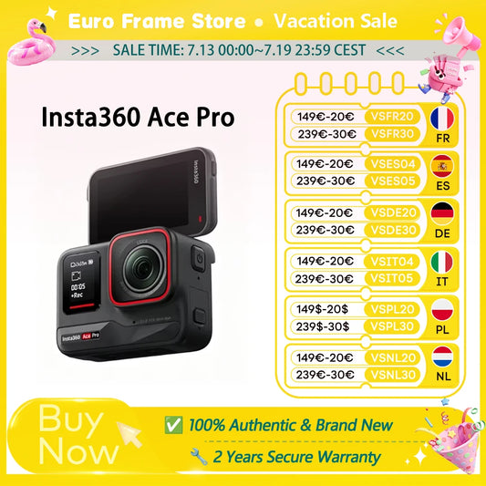 Insta360 Ace Pro action camera with 1/1.3 sensor, full rotational touch screen, HDR 8K magnetic holder waterproof
