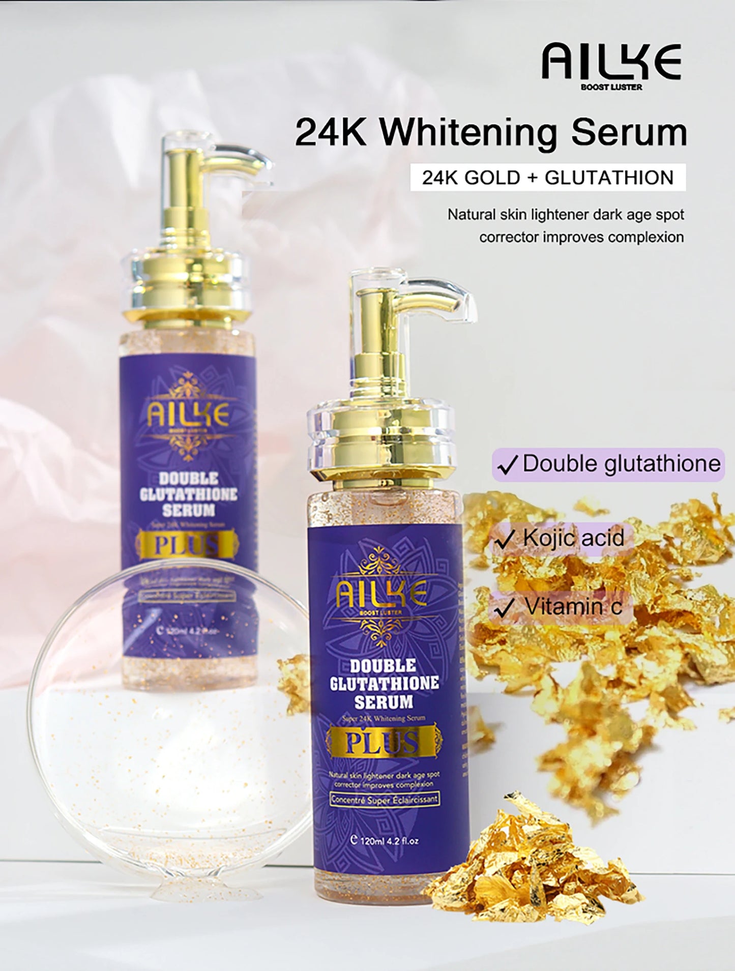 AILKE Glutathione PLUS Skin Care Set, Advanced Lightening Lotion, Moisturizes, Softens Skin, Skin Glowing Range for Men Women