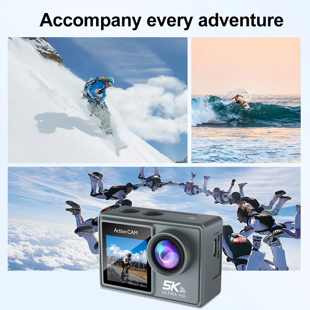 5K Action Camera 4K60FPS 2.0 Inch Touch Screen WiFi 170° Wide Angle 30M Waterproof Bicycle Motorcycles Sports Cameras