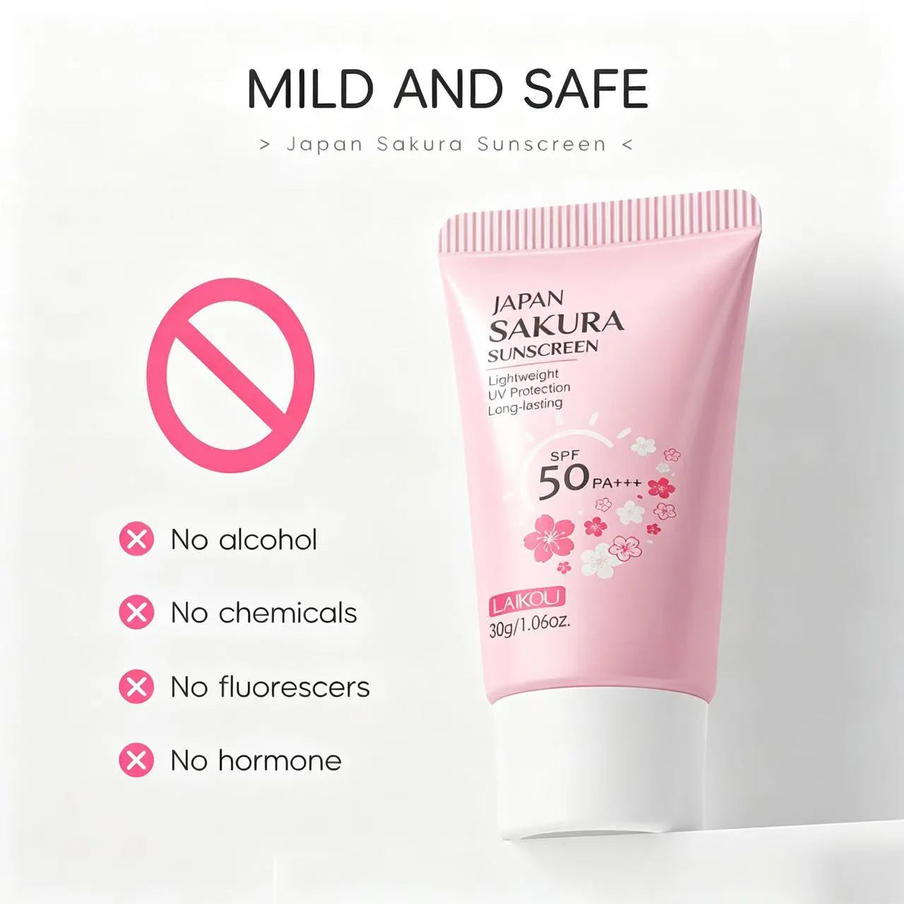 LAIKOU Sakura Sunscreen Cream SPF50+ UV Protection Face Body Refreshing Waterproof Moisturizing Concealer 30g ﻿