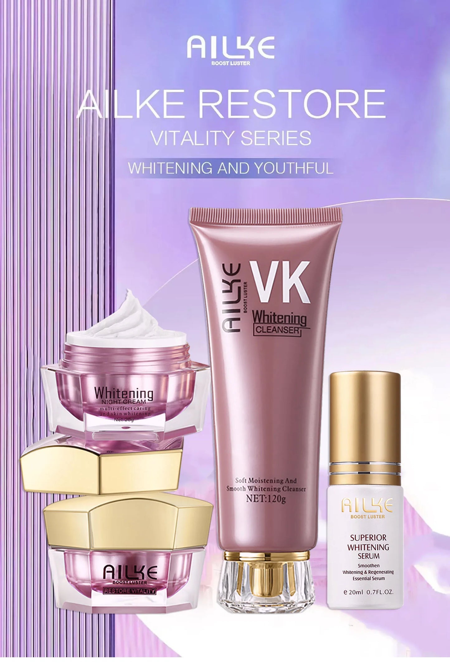 AILKE Whitening Anti-wrinkle Freckle Face Cream With Collagen Hyaluronic Acid Rose Skin Care Women Korean Facial Moisturizer Set