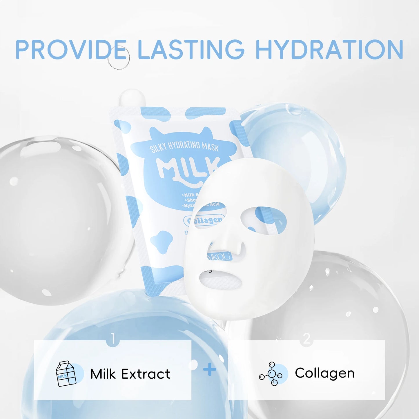 LAIKOU Milk Silky Hydrating Mask Brightening Collagen Sheet Mask Anti-Age Skin Care Moisturizing Face Mask 25g*20pcs