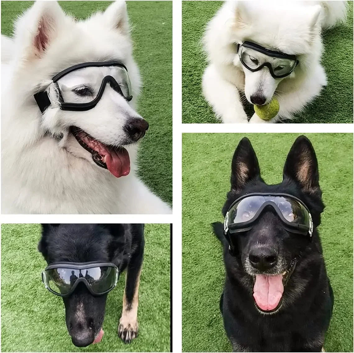 Dog Sunglasses Dog Goggles Adjustable Strap for Travel Skiing and Anti-Fog Snow Goggles Pet Goggles for Medium and Large Dogs