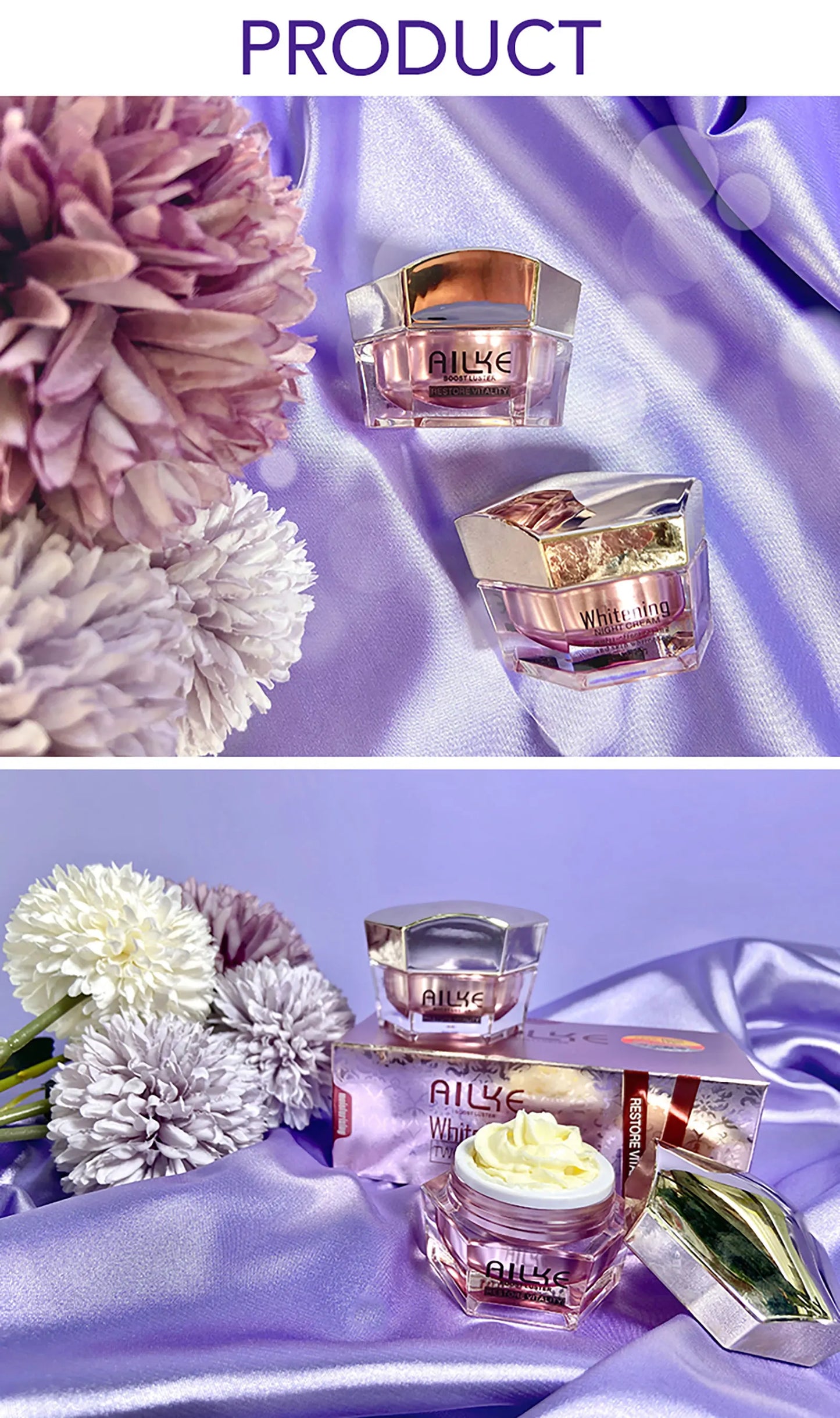 AILKE Whitening Anti-wrinkle Freckle Face Cream With Collagen Hyaluronic Acid Rose Skin Care Women Korean Facial Moisturizer Set