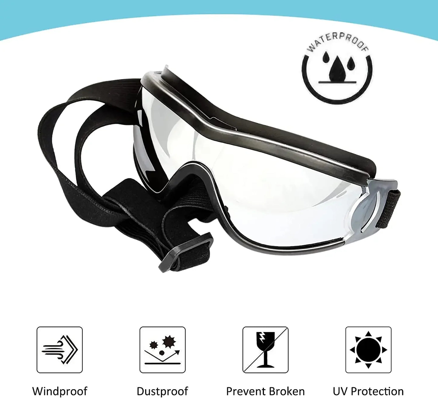 Dog Sunglasses Dog Goggles Adjustable Strap for Travel Skiing and Anti-Fog Snow Goggles Pet Goggles for Medium and Large Dogs