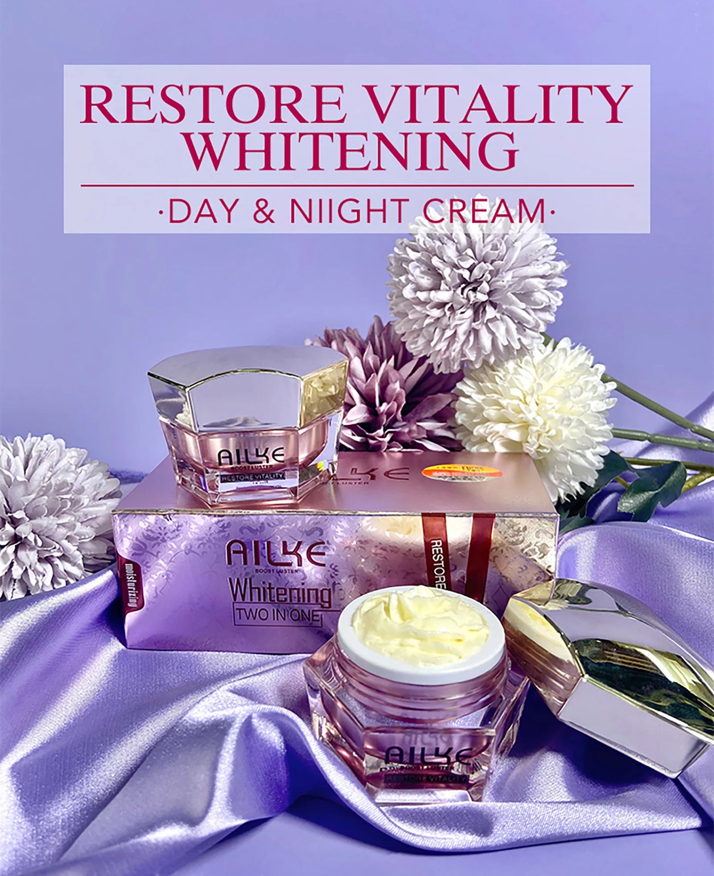 AILKE Whitening Anti-wrinkle Freckle Face Cream With Collagen Hyaluronic Acid Rose Skin Care Women Korean Facial Moisturizer Set