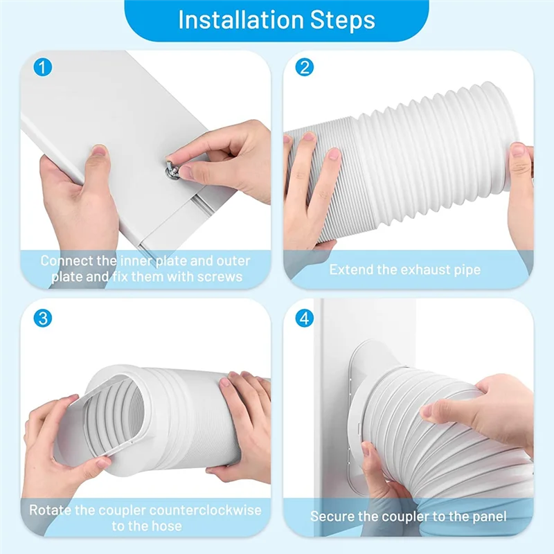 AT44-Portable Air Conditioner Window Vent Kit With 5.9In Exhaust Hose Seamless Adjustable Sliding Door AC Kit Window Seal Kit