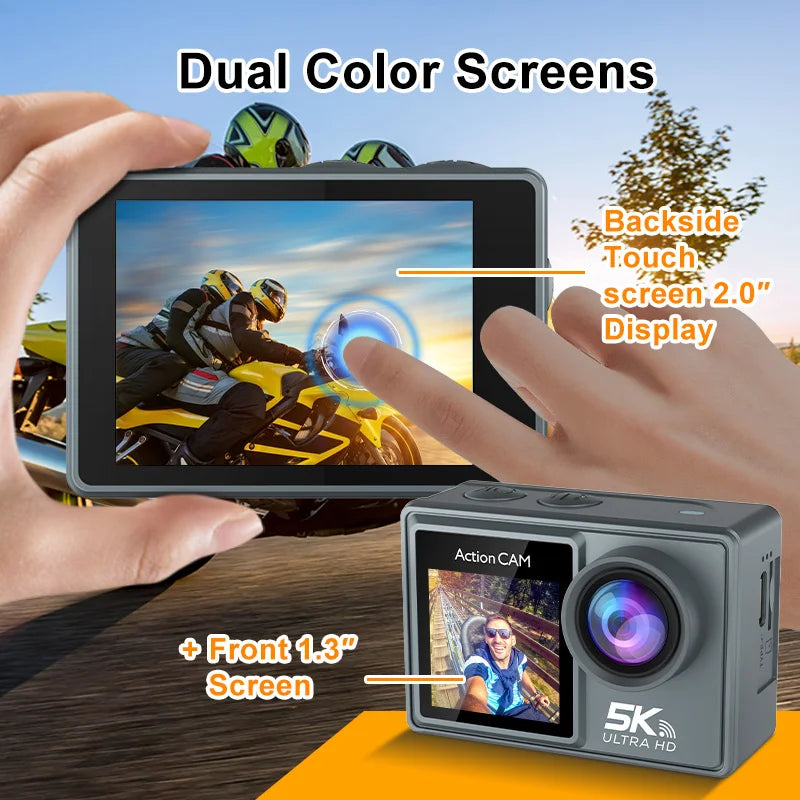 5K Action Camera 4K60FPS 2.0 Inch Touch Screen WiFi 170° Wide Angle 30M Waterproof Bicycle Motorcycles Sports Cameras