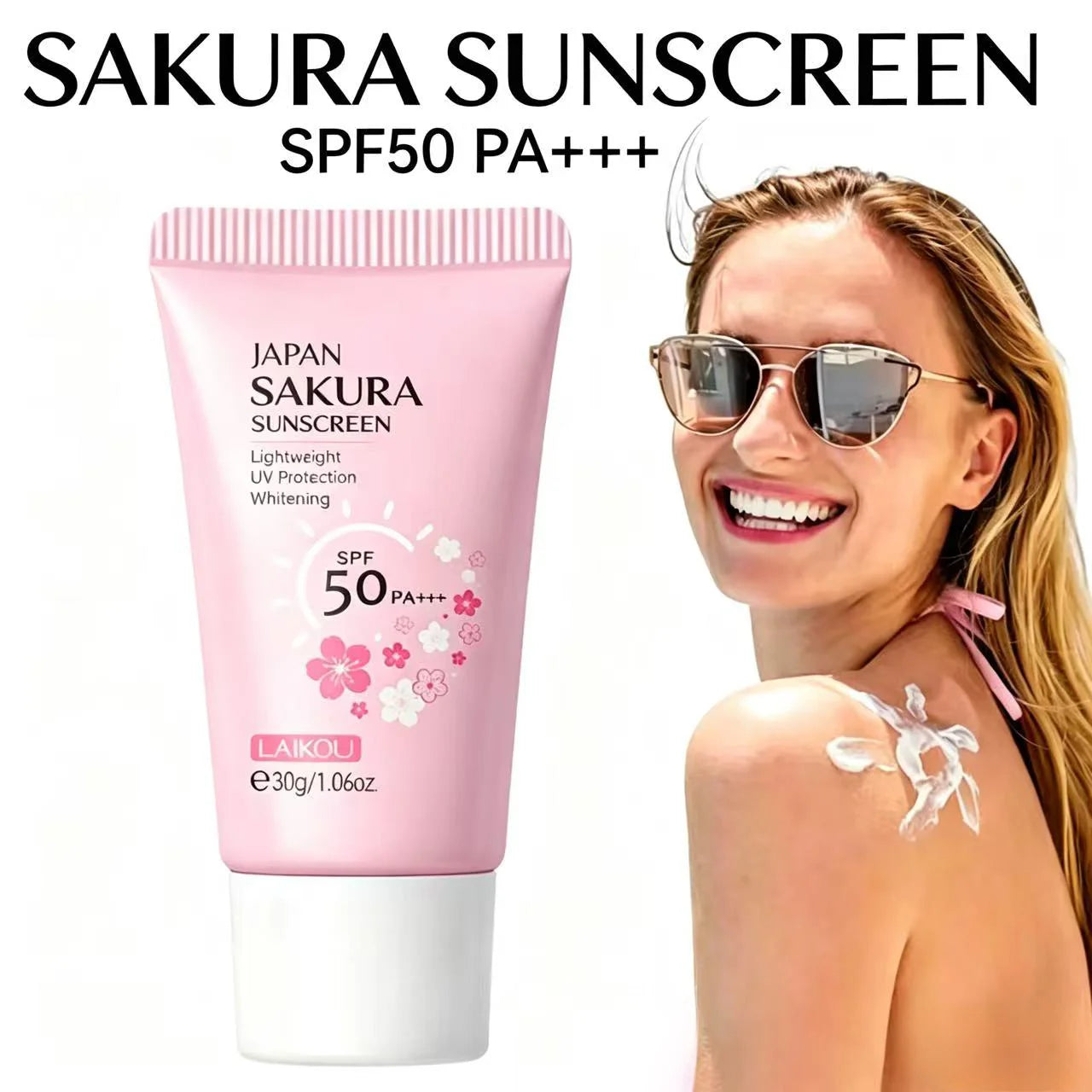 LAIKOU Sakura Sunscreen Cream SPF50+ UV Protection Face Body Refreshing Waterproof Moisturizing Concealer 30g ﻿