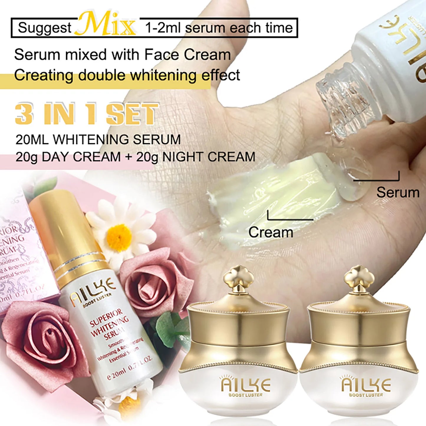 AILKE Women Whitening Face Care Set, Lightening, Reduce Dark Spots, Anti Wrinkles, For All Skin Types, Not Greasy, Easy Absorb