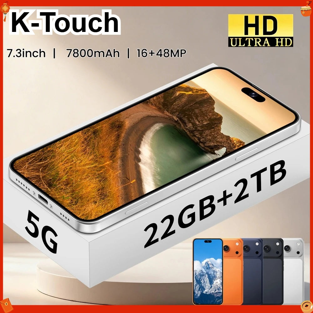 K-Touch New Ai iFone 17 Pro Maxi Smartphone Android 5G 7.3HD 22G+2TB Smart Mobile Phones 16+48MP Dual Sim 7800mAh Unlocked Cell Phone Global Version