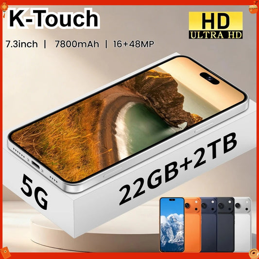 K-Touch New Ai iFone 17 Pro Maxi Smartphone Android 5G 7.3HD 22G+2TB Smart Mobile Phones 16+48MP Dual Sim 7800mAh Unlocked Cell Phone Global Version