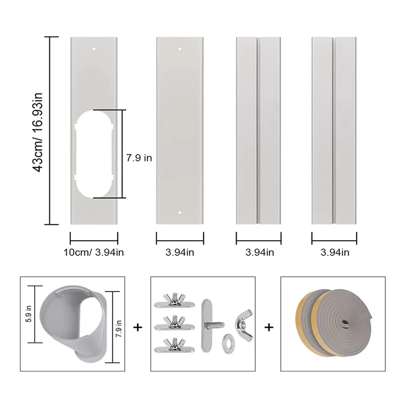 AT44-Portable Air Conditioner Window Vent Kit With 5.9In Exhaust Hose Seamless Adjustable Sliding Door AC Kit Window Seal Kit