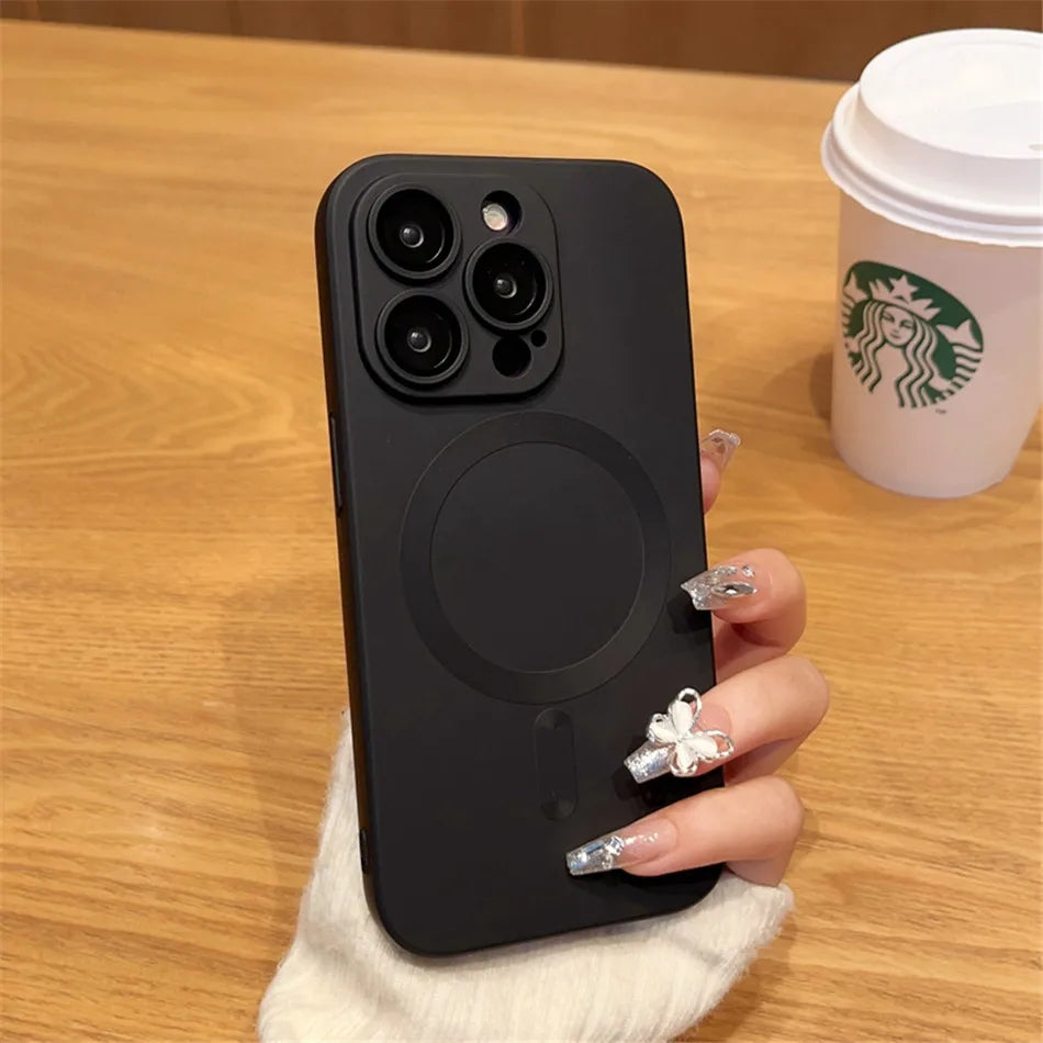 For Magsafe Magnetic Wireless Charge Case for iPhone 17 16 15 14 13 12 11 Pro Max Plus Soft Silicone Glass Lens Protection Cover