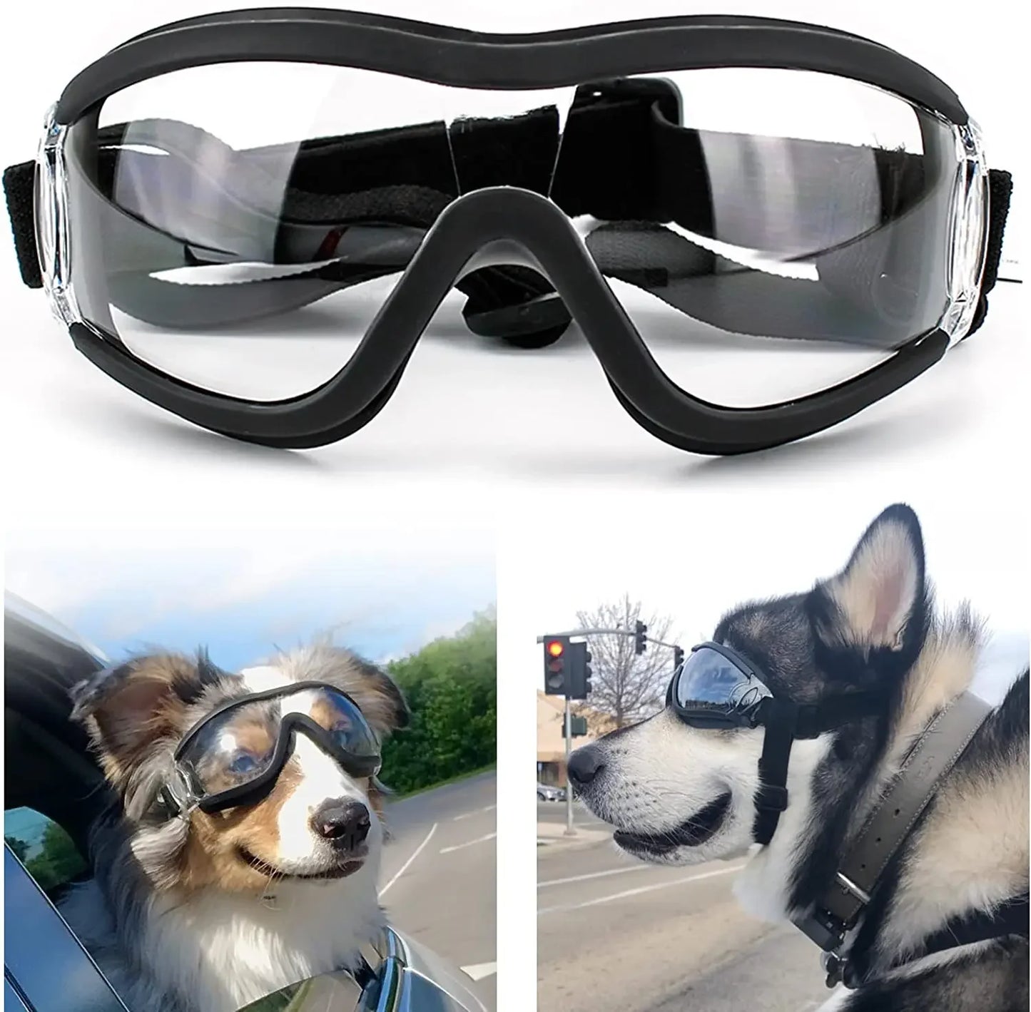 Dog Sunglasses Dog Goggles Adjustable Strap for Travel Skiing and Anti-Fog Snow Goggles Pet Goggles for Medium and Large Dogs