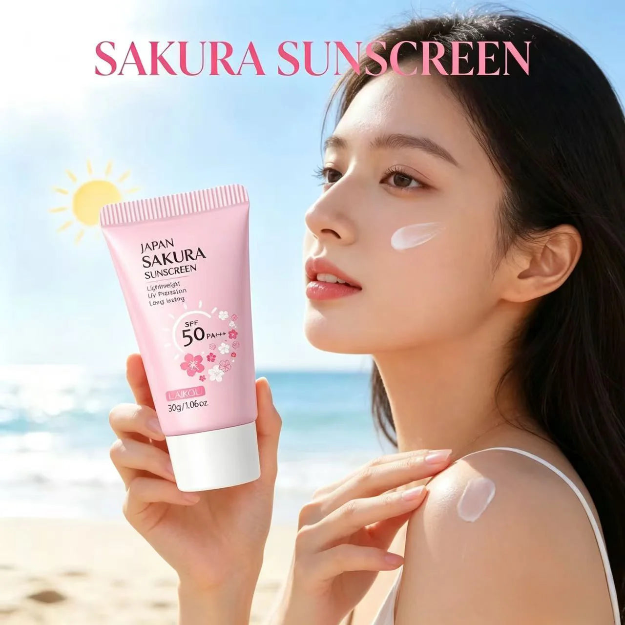 LAIKOU Sakura Sunscreen Cream SPF50+ UV Protection Face Body Refreshing Waterproof Moisturizing Concealer 30g ﻿