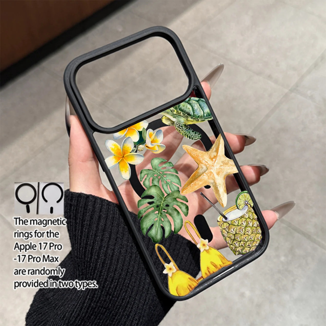 Clear Niche Ins-Style Summer Beach Watercolor Magnetic Phone Protective Case, Compatible with iPhone 11-17 Pro/Pro Max/Plus/Air & Samsung S23/S24/S25 Plus/Ultra, Strong Magnetic Wireless Charging, Universal for All Magnetic A