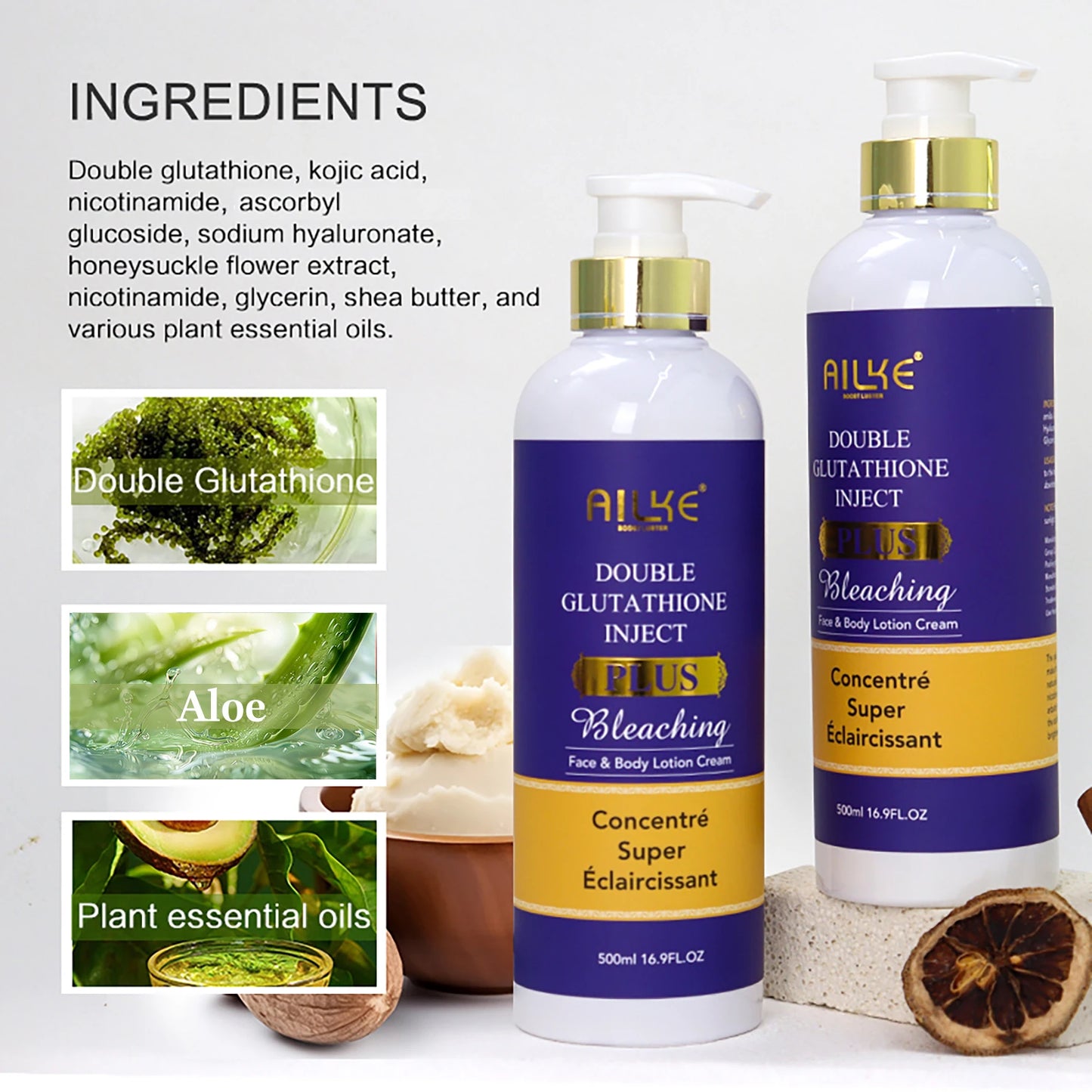 AILKE Glutathione PLUS Skin Care Set, Advanced Lightening Lotion, Moisturizes, Softens Skin, Skin Glowing Range for Men Women