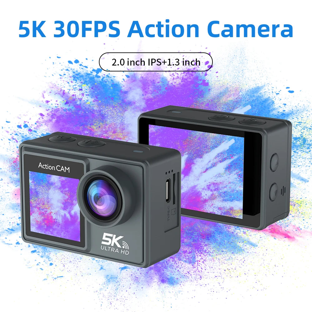 5K Action Camera 4K60FPS 2.0 Inch Touch Screen WiFi 170° Wide Angle 30M Waterproof Bicycle Motorcycles Sports Cameras