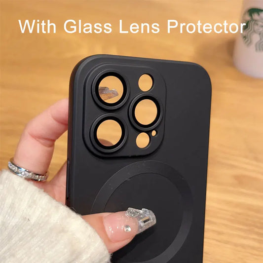 For Magsafe Magnetic Wireless Charge Case for iPhone 17 16 15 14 13 12 11 Pro Max Plus Soft Silicone Glass Lens Protection Cover