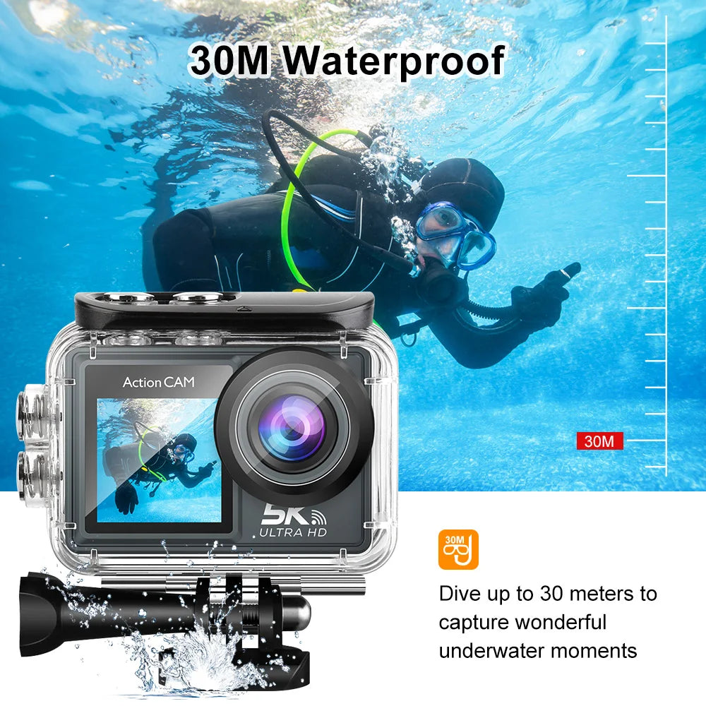 5K Action Camera 4K60FPS 2.0 Inch Touch Screen WiFi 170° Wide Angle 30M Waterproof Bicycle Motorcycles Sports Cameras