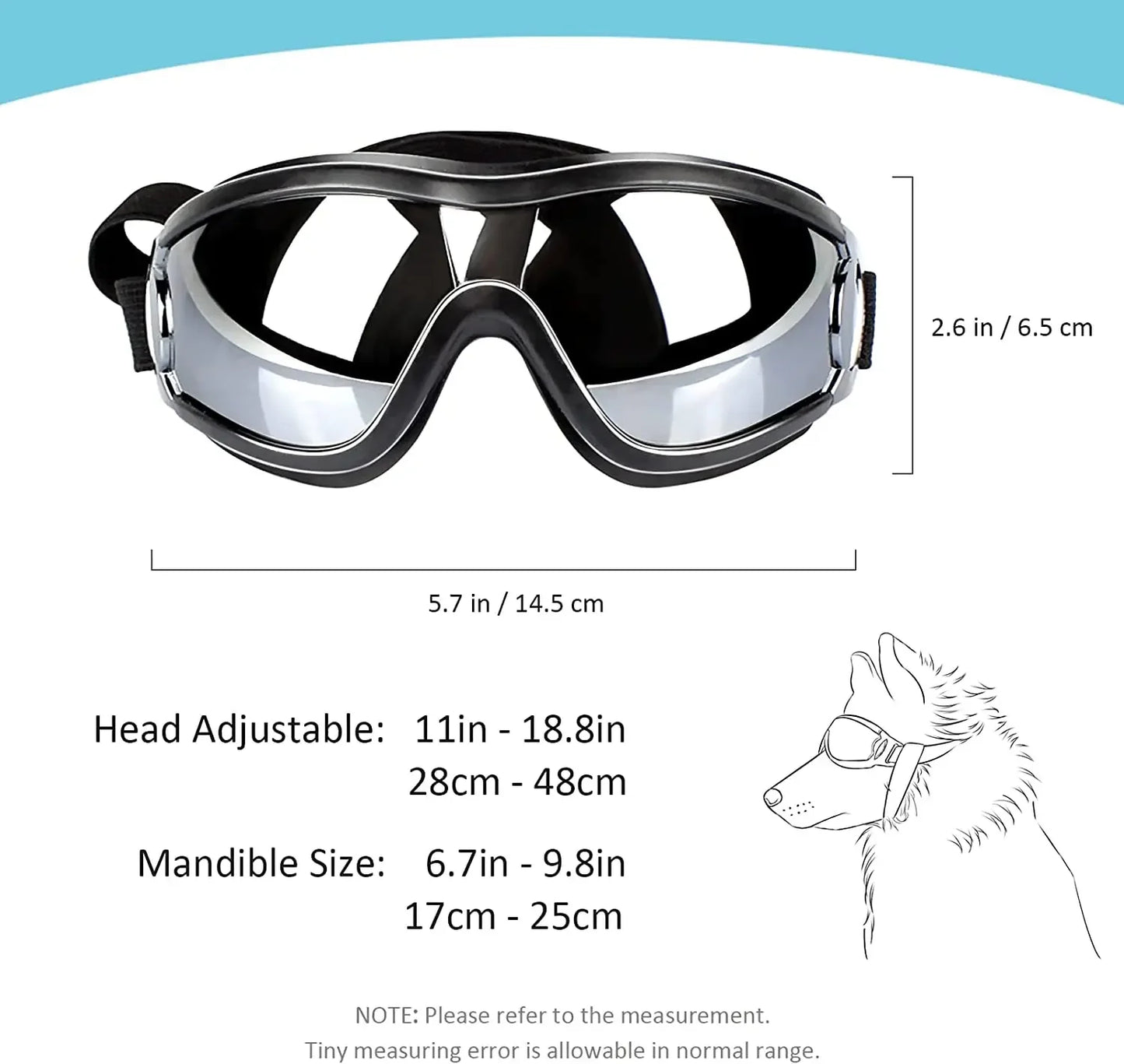 Dog Sunglasses Dog Goggles Adjustable Strap for Travel Skiing and Anti-Fog Snow Goggles Pet Goggles for Medium and Large Dogs
