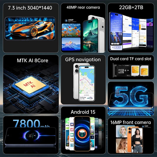 K-Touch New Ai iFone 17 Pro Maxi Smartphone Android 5G 7.3HD 22G+2TB Smart Mobile Phones 16+48MP Dual Sim 7800mAh Unlocked Cell Phone Global Version