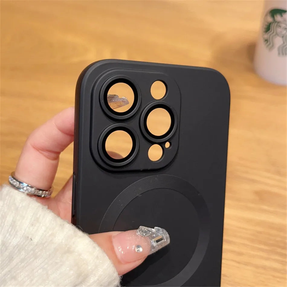 For Magsafe Magnetic Wireless Charge Case for iPhone 17 16 15 14 13 12 11 Pro Max Plus Soft Silicone Glass Lens Protection Cover