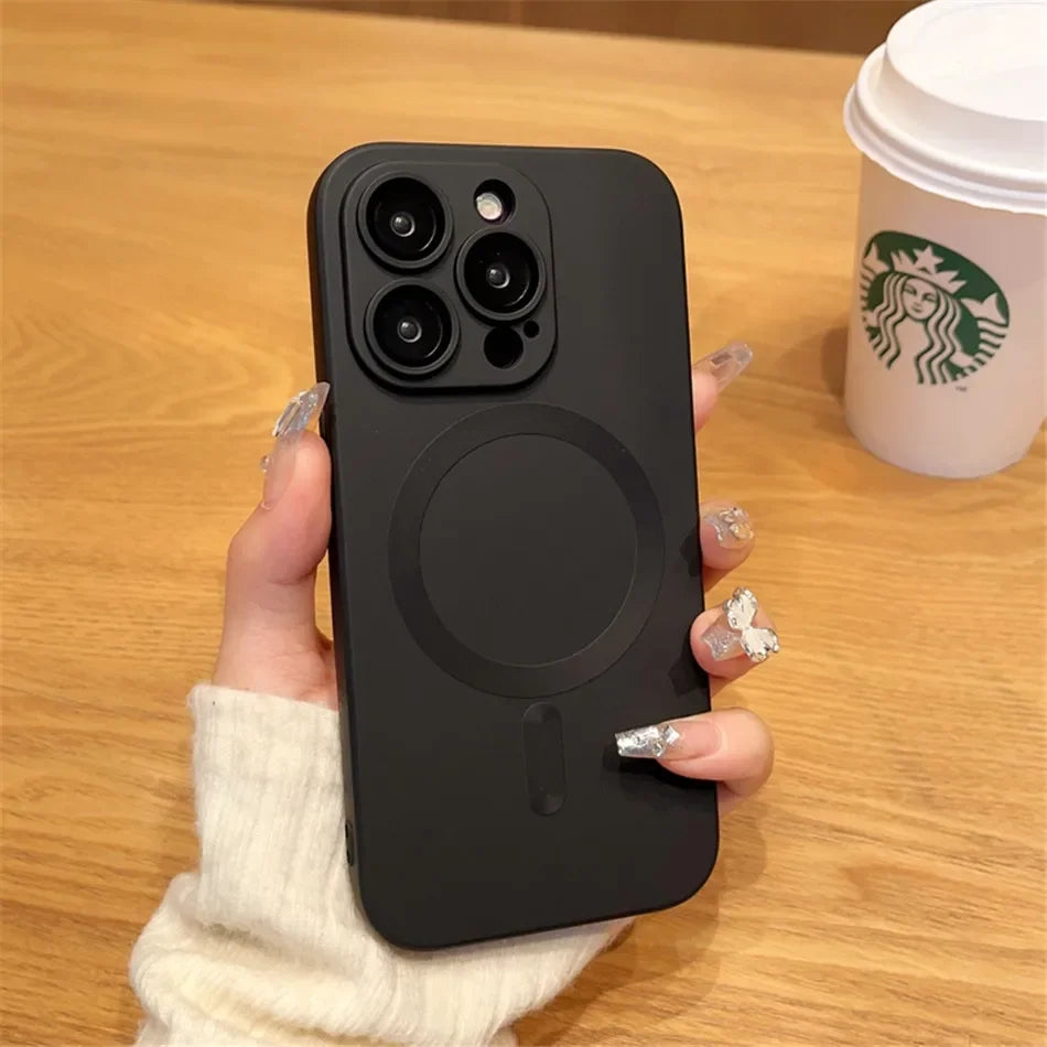 For Magsafe Magnetic Wireless Charge Case for iPhone 17 16 15 14 13 12 11 Pro Max Plus Soft Silicone Glass Lens Protection Cover