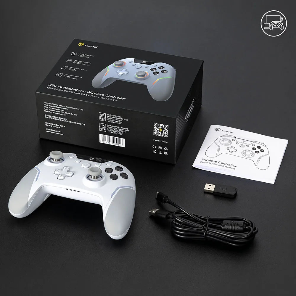 EasySMX X20 Wireless Controller 2.4G/Bluetooth Gamepad for PC, Switch, Android/iOS, RGB Lights, Macro Programming & Gyro Mapping