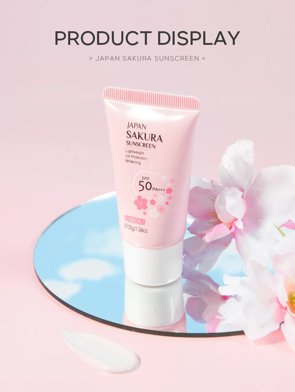 LAIKOU Sakura Sunscreen Cream SPF50+ UV Protection Face Body Refreshing Waterproof Moisturizing Concealer 30g ﻿