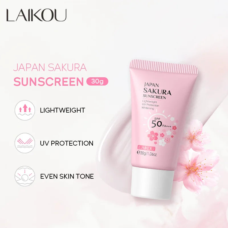 LAIKOU Sakura Sunscreen Cream SPF50+ UV Protection Face Body Refreshing Waterproof Moisturizing Concealer 30g ﻿