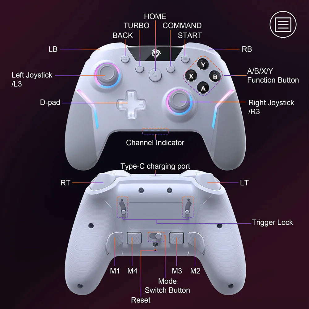 EasySMX X20 Wireless Controller 2.4G/Bluetooth Gamepad for PC, Switch, Android/iOS, RGB Lights, Macro Programming & Gyro Mapping