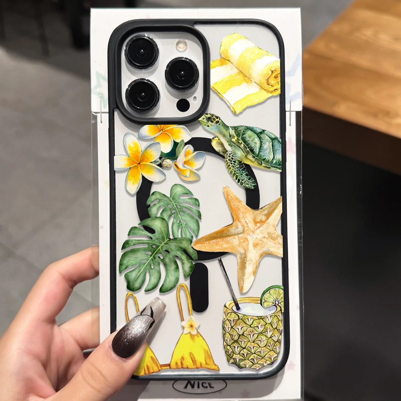 Clear Niche Ins-Style Summer Beach Watercolor Magnetic Phone Protective Case, Compatible with iPhone 11-17 Pro/Pro Max/Plus/Air & Samsung S23/S24/S25 Plus/Ultra, Strong Magnetic Wireless Charging, Universal for All Magnetic A