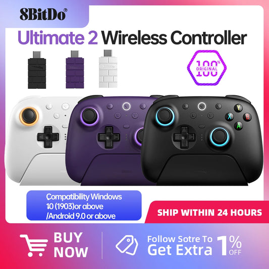 8BitDo Ultimate 2 Wireless Gaming Controller for PC / Android with TMR Joysticks, Switchable Triggers, Motion Control, 8Speed